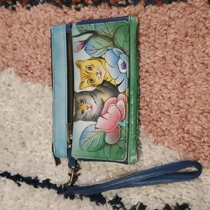 Anna by Anuschka Wristlet Wallet & Organizer-Real Leather 2 Cats